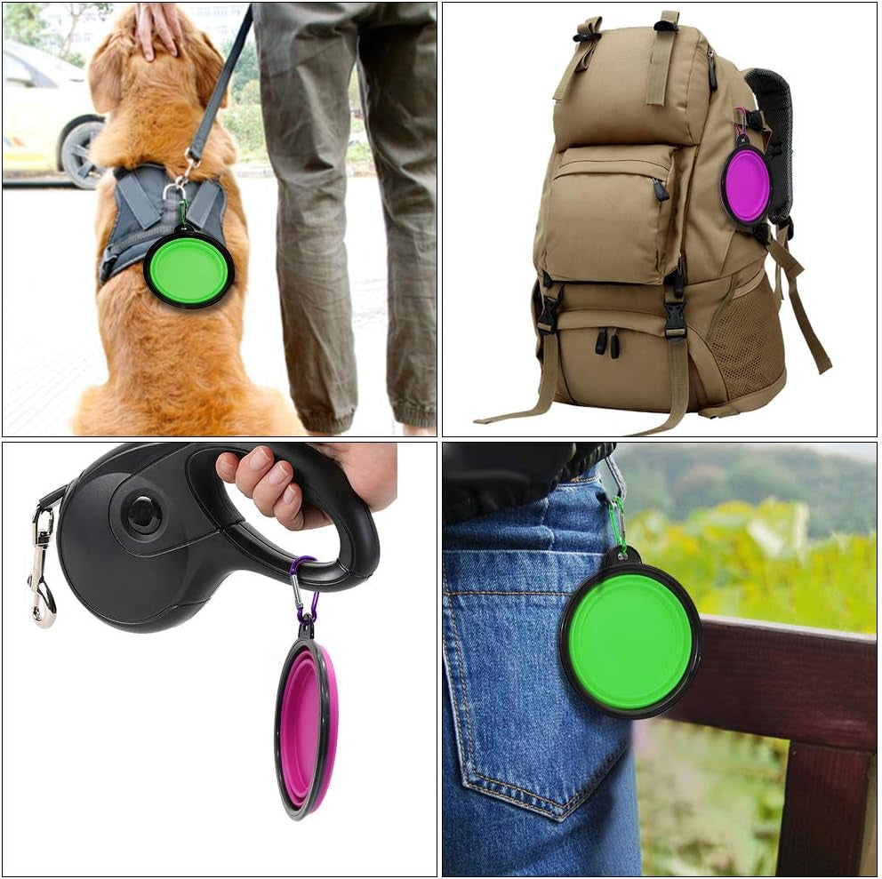 Collapsible Dog and Cat Bowls - 2 Pack Portable Pet Feeding and Watering Dishes with Carabiners (Small, Green and Purple)