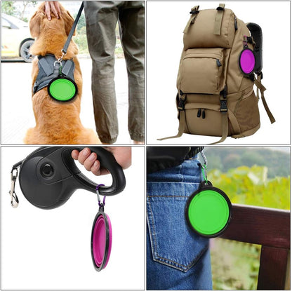 Collapsible Dog and Cat Bowls - 2 Pack Portable Pet Feeding and Watering Dishes with Carabiners (Small, Green and Purple)