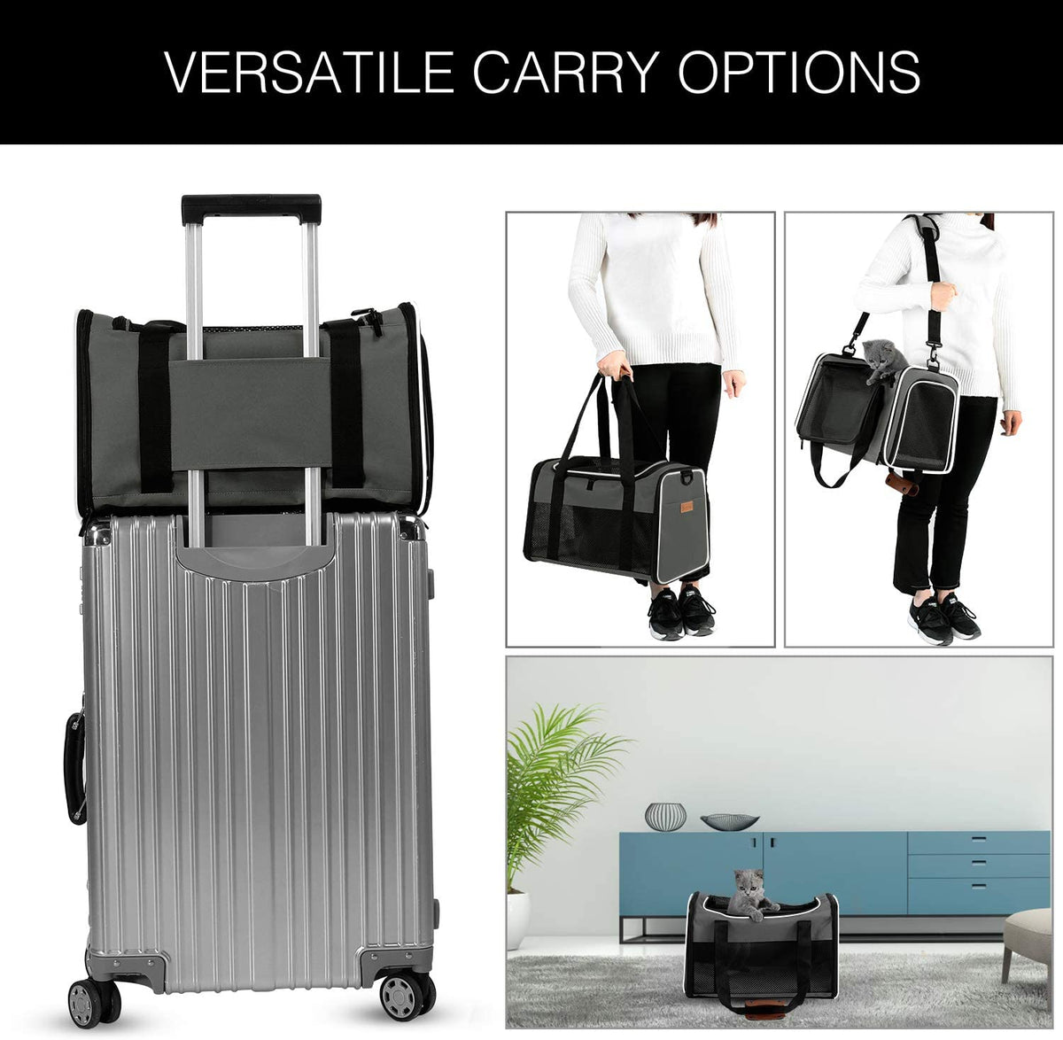 Portable Foldable Cat and Dog Carrier - Soft-Sided Pet Travel Bag for Pets Up to 22 lbs, Airline Approved