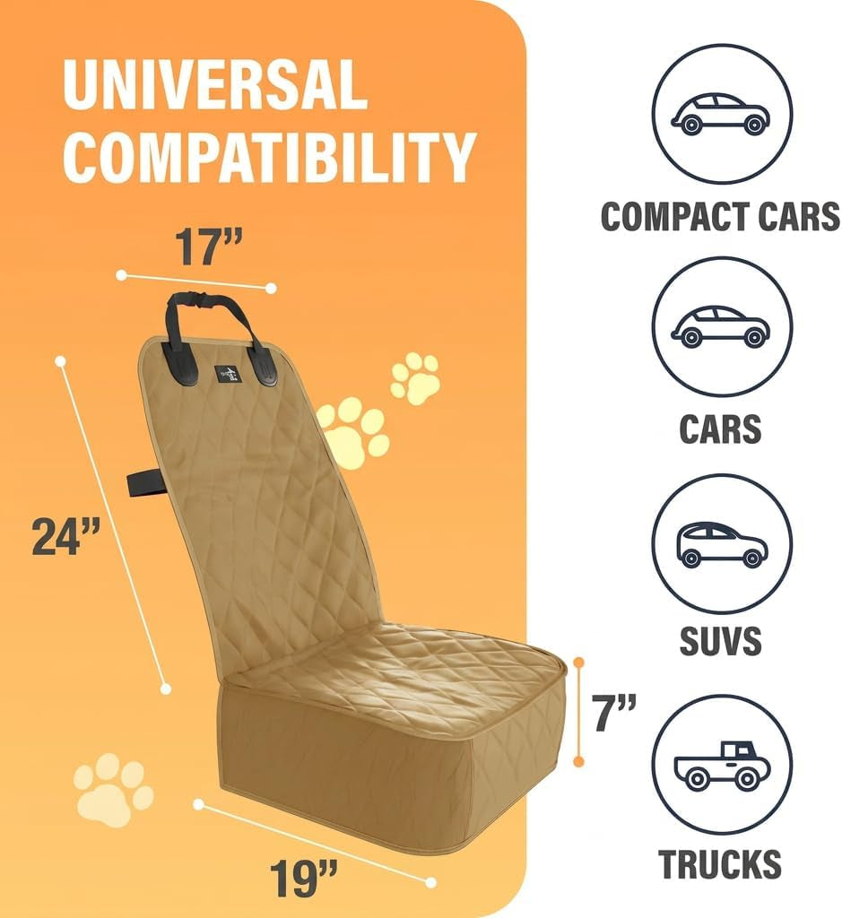 Waterproof Dog Car Seat Cover for SUVs, Trucks, and Sedans - Universal Fit Pet Safety Travel Comfort System in Beige
