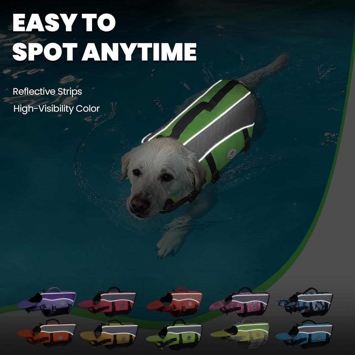 Dog Life Vest for Swimming, Front Float Design, XXS, Bright Green