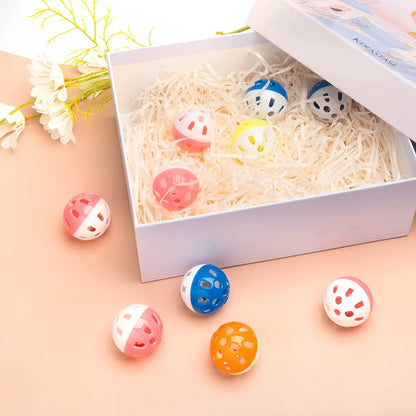 10 Pieces Pet Cat Kitten Play Balls with Jingle Bell Pounce Rattle Toy Random Color