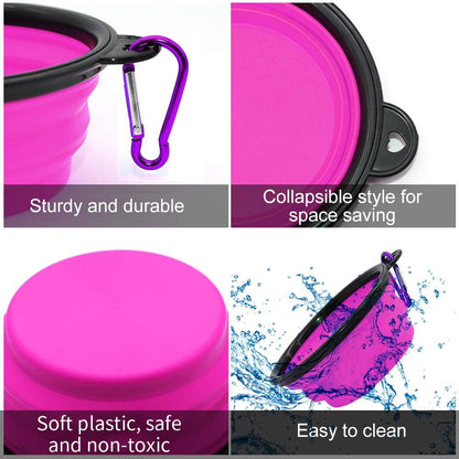 Collapsible Dog and Cat Bowls - 2 Pack Portable Pet Feeding and Watering Dishes with Carabiners (Small, Green and Purple)