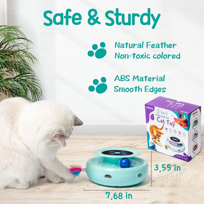 2-In-1 Interactive Cat Toy Set for Indoor Cats - Automatic Toy Balls and Feather Mice with 7 Attachments, Dual Power Supply, Adjustable Speed, Auto On/Off Feature