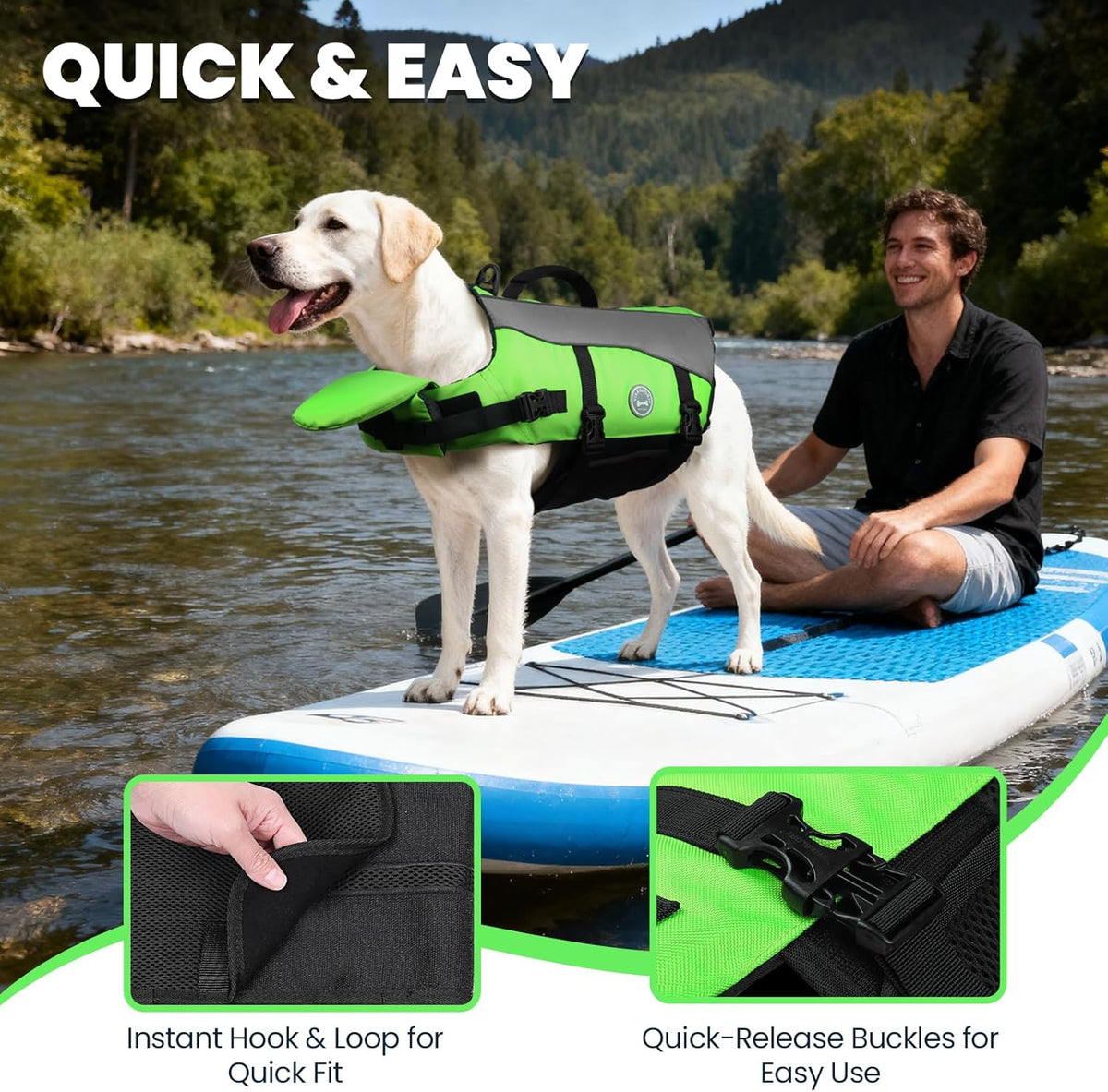 Dog Life Vest for Swimming, Front Float Design, XXS, Bright Green