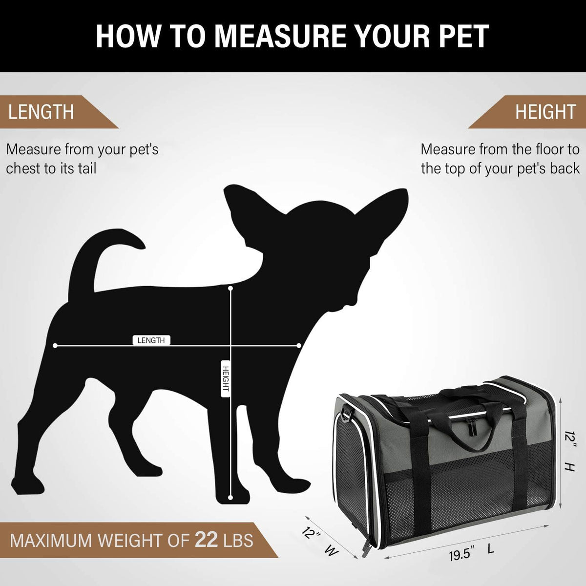 Portable Foldable Cat and Dog Carrier - Soft-Sided Pet Travel Bag for Pets Up to 22 lbs, Airline Approved