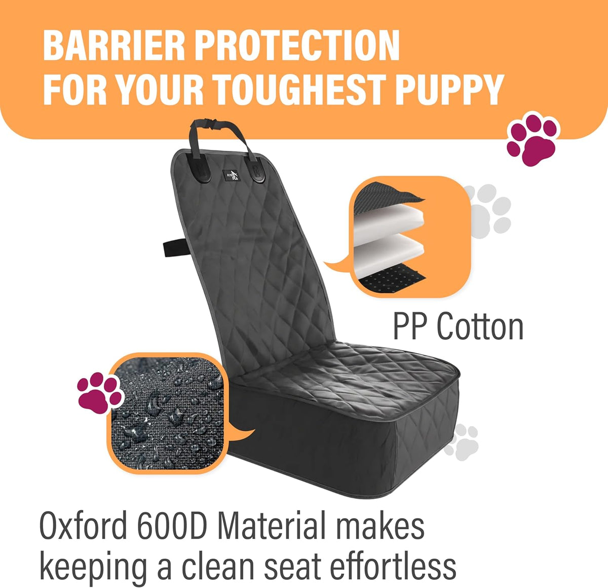 Waterproof Dog Car Seat Cover for SUVs, Trucks, and Sedans - Universal Fit Pet Safety Travel Comfort System in Beige