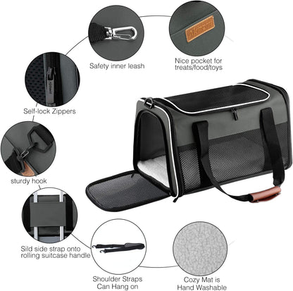 Portable Foldable Cat and Dog Carrier - Soft-Sided Pet Travel Bag for Pets Up to 22 lbs, Airline Approved